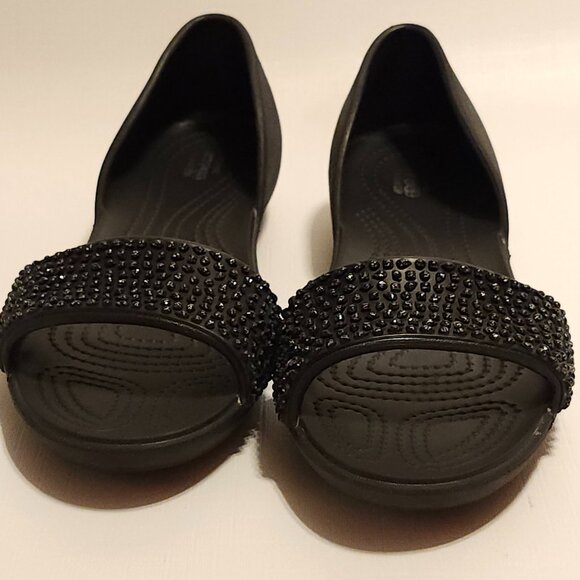 Crocs Lina D'Orsay Black Sandals Embellished Toes Sz 8 - Picture 8 of 9